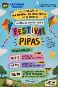Serviço de Saúde Mental de Apucarana promove piquenique e Festival de Pipas no Parque da Raposa